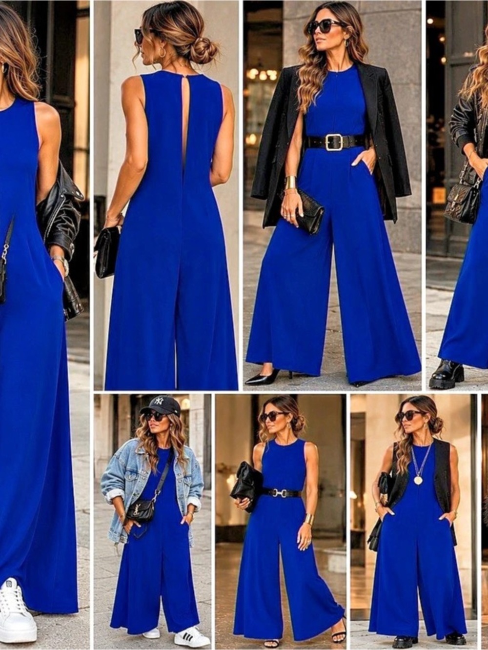 Zara Blue Wide-Leg Jumpsuit Size Medium
